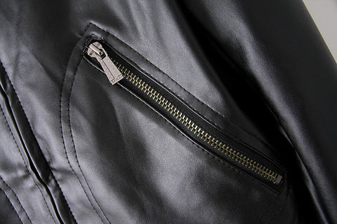 Zipper Solid Color Long Sleeves Simple Style Women's Faux Leather Jacket BLACK