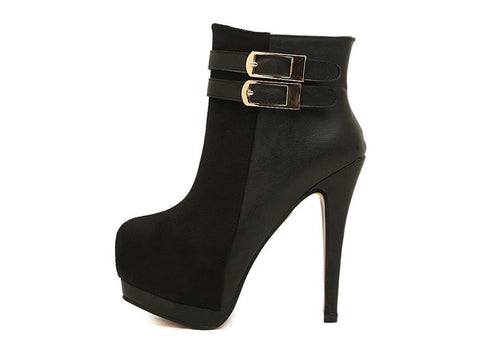 Mature Buckle and Splice Design Women's Short Boots BLACK