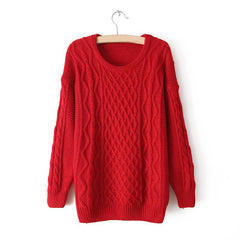 Waves and Braids Casual Sweater Pullover RED