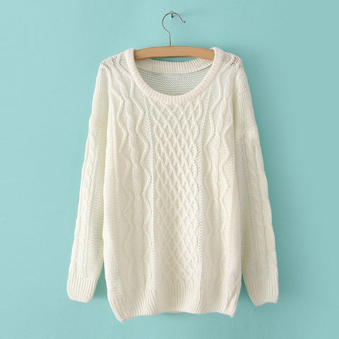 Waves and Braids Casual Sweater Pullover WHITE