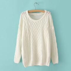 Waves and Braids Casual Sweater Pullover WHITE