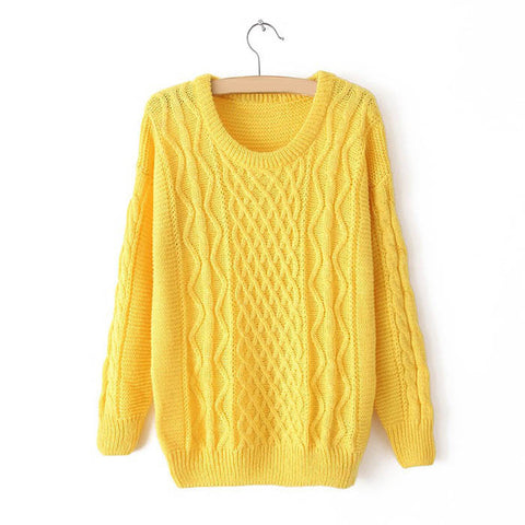 Waves and Braids Casual Sweater Pullover YELLOW