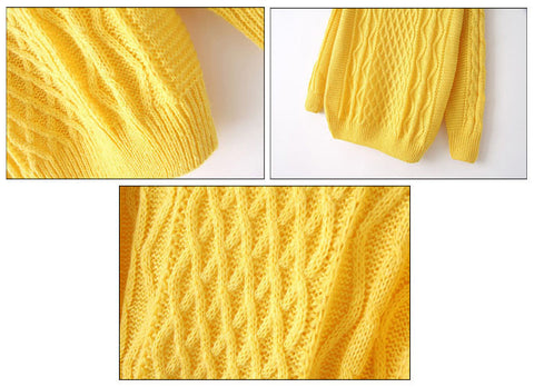 Waves and Braids Casual Sweater Pullover YELLOW