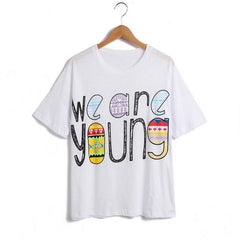 Plus Size Round Neck Graffiti Letter Print Women's Summer T-Shirt