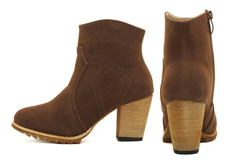 Simple Style Zipper and Chunky Heel Design Women's Boots BROWN