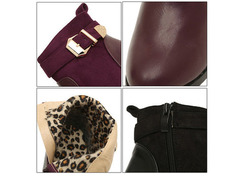 British Style Splice and Buckle Design Women's Boots PURPLE