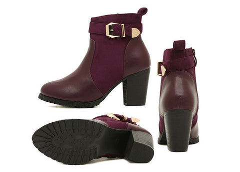 British Style Splice and Buckle Design Women's Boots PURPLE