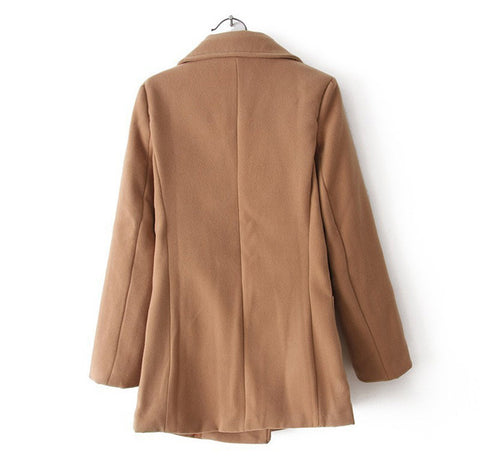 Vintage Notched Collar Double-Breasted Pockets Design Long Sleeves Women's Coat KHAKI