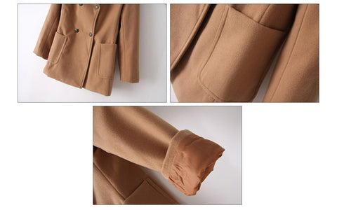Vintage Notched Collar Double-Breasted Pockets Design Long Sleeves Women's Coat KHAKI