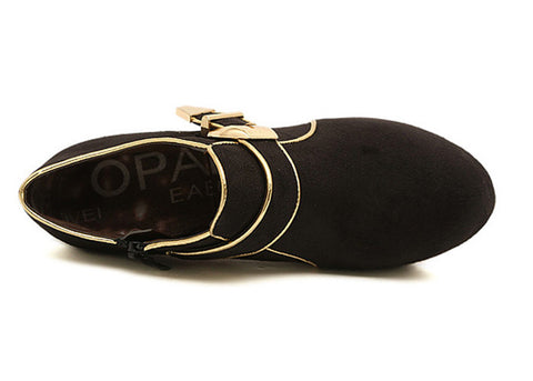 Fashion Black Buckle and Bordered Design Women's Ankle Boots