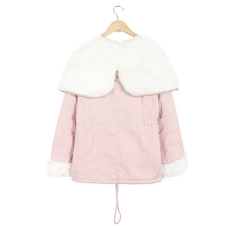 Fashionable Style Hooded Color Block Drawstring Long Sleeves Women's Coat PINK