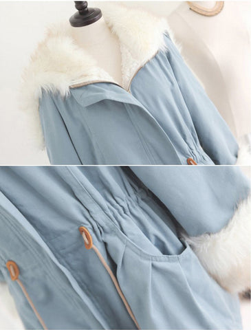 Fashionable Style Hooded Color Block Drawstring Long Sleeves Women's Coat SKY BLUE