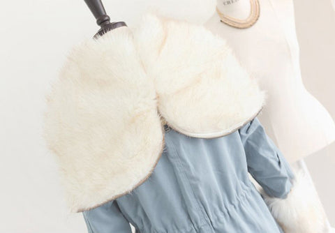 Fashionable Style Hooded Color Block Drawstring Long Sleeves Women's Coat SKY BLUE