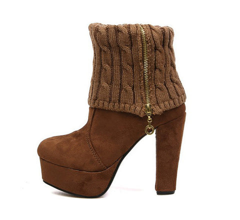 Pretty Weaving and Zipper Design Women's Short Boots BROWN