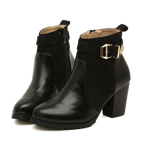 British Style Splice and Buckle Design Women's Boots BLACK