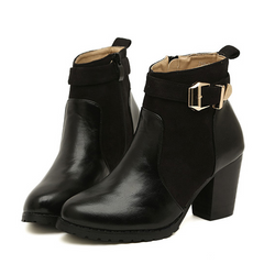 British Style Splice and Buckle Design Women's Boots BLACK