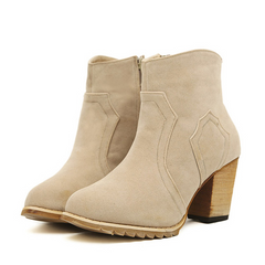 Simple Style Zipper and Chunky Heel Design Women's Boots BEIGE