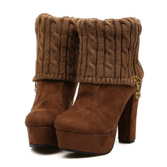 Pretty Weaving and Zipper Design Women's Short Boots BROWN