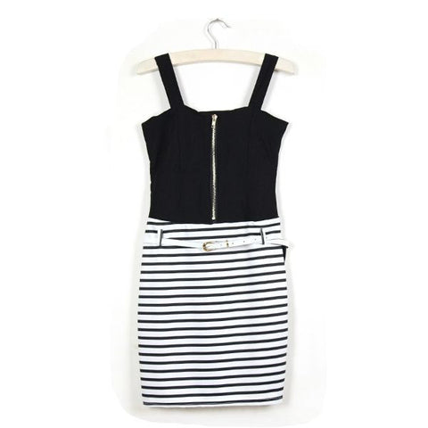 Stripe Cotton Blend Sleeveless Spaghetti Strap Sexy Style Women's Dress