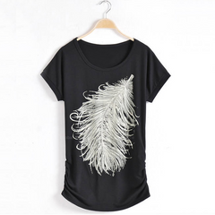 Special Print Scoop Neck Short Sleeves Casual Style Cotton Blend Women's T-Shirt