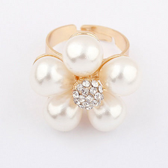 Delicate Rhinestone and Pearl Embellished Flower Shape Women's Ring