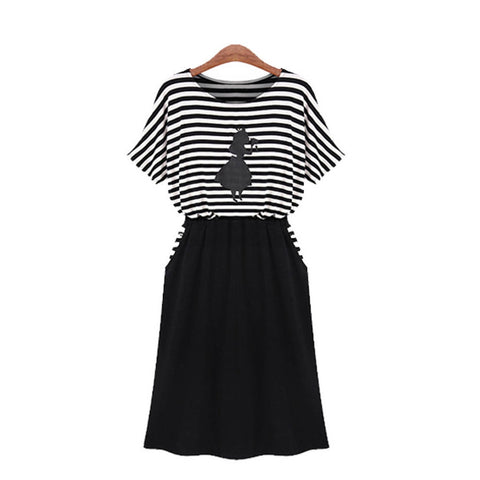 Modal Stripes Dress Girl on Top Black Long Skirt
