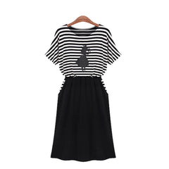 Modal Stripes Dress Girl on Top Black Long Skirt