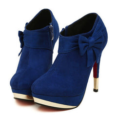 Fashion Side Bowknot and Sexy Heel Design Women's Ankle Boots BLUE