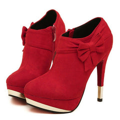 Fashion Side Bowknot and Sexy Heel Design Women's Ankle Boots RED