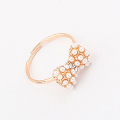 Simple Chic Style Rhinestone and Bead Design Women's Bowknot Ring