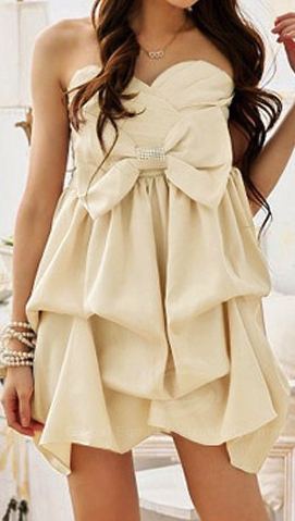 Sweet Adjustable Pleated Bowknot Embellished Chest-Wrap Cotton Blend Women's Formal Dress