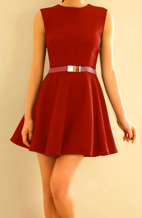 Zipper Sleeveless Simple Style Polyester Round Neck Women's Dress RED