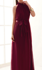 Goddess Stand Collar Sleeveless Women's Chiffon Long Dresses