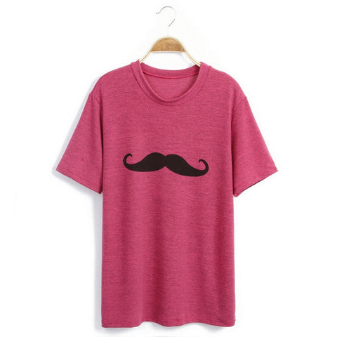 Relaxed Mustache Print Short Sleeve Candy Color Women's T-Shirt ROSE