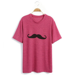 Relaxed Mustache Print Short Sleeve Candy Color Women's T-Shirt ROSE