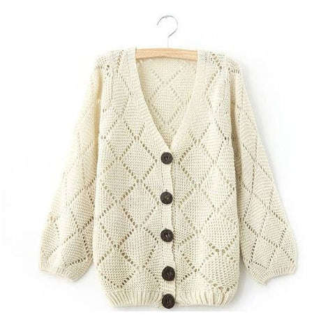 Hollowed Acrylic Cardigan Geometrical KHAKI