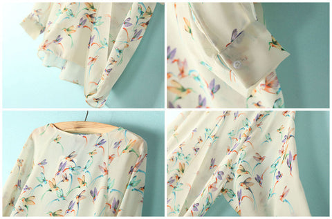 Women's Blouse Shirt Long Sleeves Chiffon Bird Print