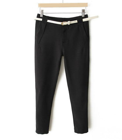 Simplicity Style One Button Embellished Double-Pocket and Faux Pocket Design Solid Color Polyester Women's Cropped Trousers BLACK