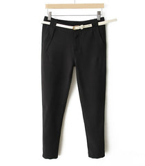 Simplicity Style One Button Embellished Double-Pocket and Faux Pocket Design Solid Color Polyester Women's Cropped Trousers BLACK