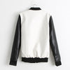 Women's Jacket Stand Collar Zipper Pockets Faux PU Leather