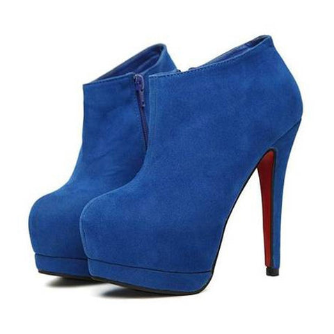 Elegant Style Solid Color and Stiletto Heel Design Women's Ankle Boots BLUE