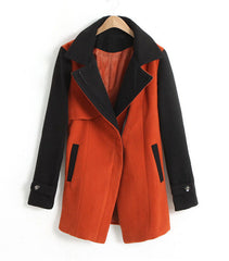 Women's Long Coat Color Block Worsted Long Sleeves Tailored Collar JACINTH