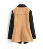 Women's Long Coat Color Block Worsted Long Sleeves Tailored Collar KHAKI