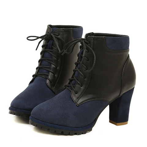 Pretty Splice and Chunky Heel Design Women's Short Boots