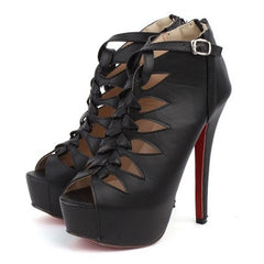 Party Stylish Hollow Out and Zipper Design Women's Peep Toed Shoes BLACK