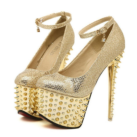 Party and Wedding Sexy Gold High Heels and Rivets Design Women's Pumps GOLD