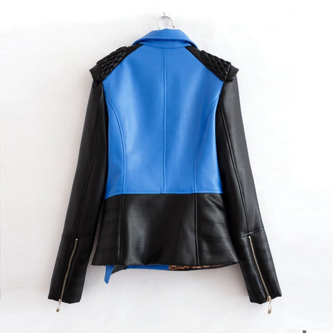 Jacket for Women Turn-Down Collar Faux Leather BLUE