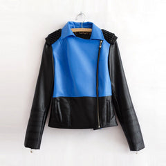 Jacket for Women Turn-Down Collar Faux Leather BLUE