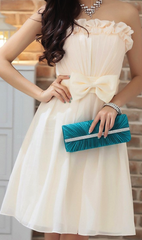 Sweet Style Solid Bowknot Embellished Low-Cut Short Dress For Women APRICOT
