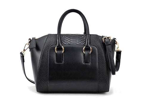Leather Crocodile Style Handbag BLACK